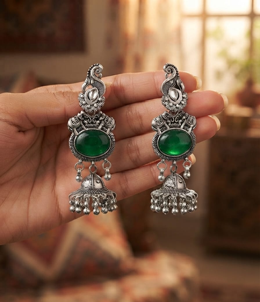 Oxidise Silver Yellow, Bottle Green,Blue, Cateye,Purple Jhumka