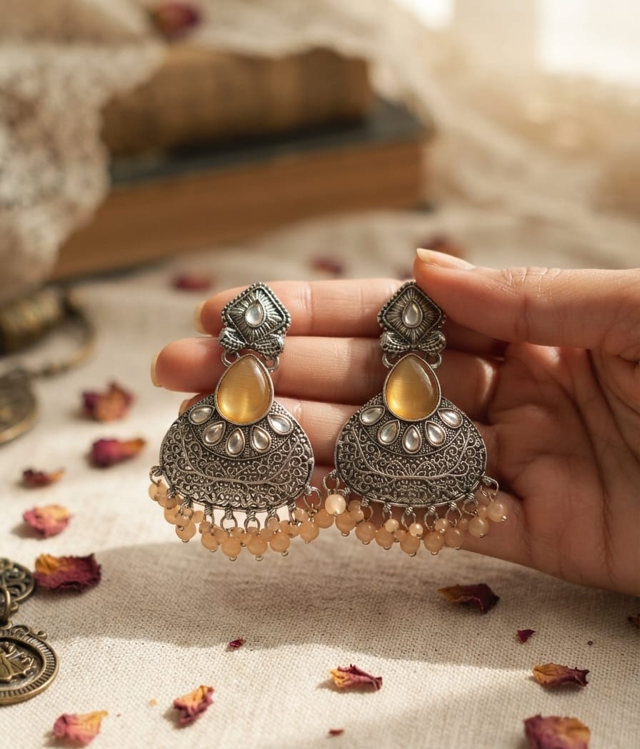 Oxidise Matt Silver (Sunset Yellow) Chandbali