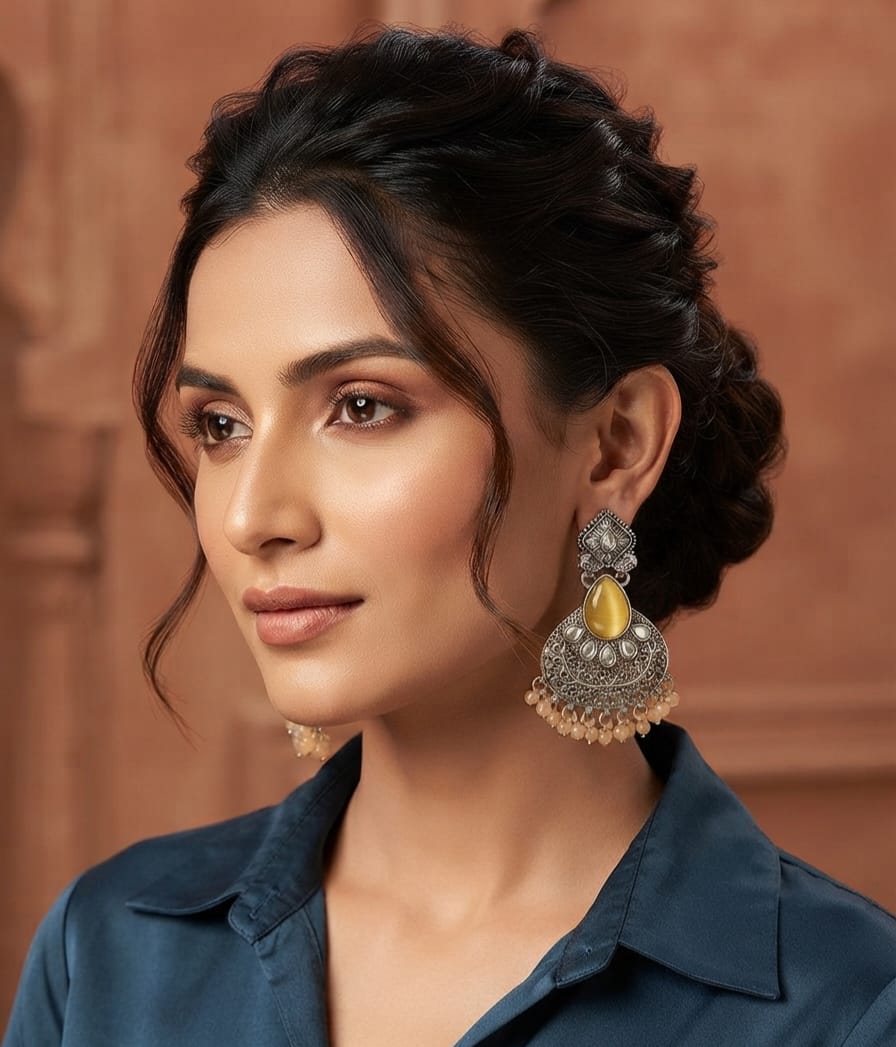 Oxidise Matt Silver (Sunset Yellow) Chandbali