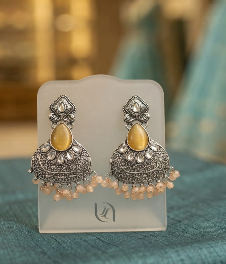 Oxidise Matt Silver (Sunset Yellow) Chandbali