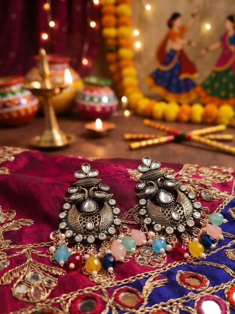 Copper Oxidise Peacock Multicolor Chandbali