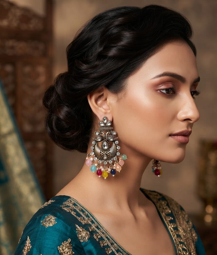 Copper Oxidise Peacock Multicolor Chandbali