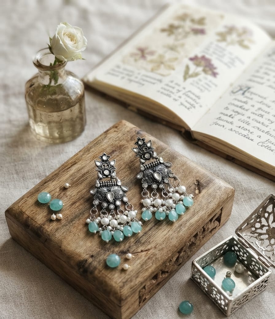 Oxidise Kundan Dangler (Turquoise Color)
