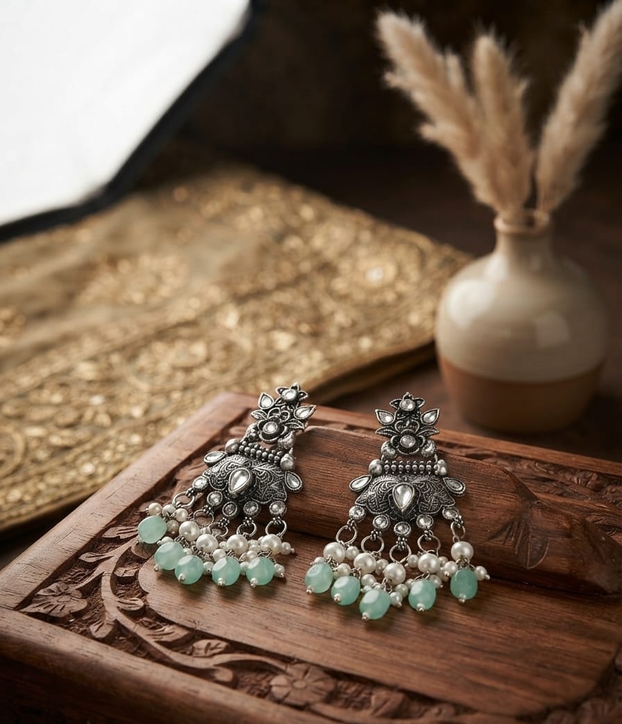 Oxidise Kundan Dangler (Turquoise Color)