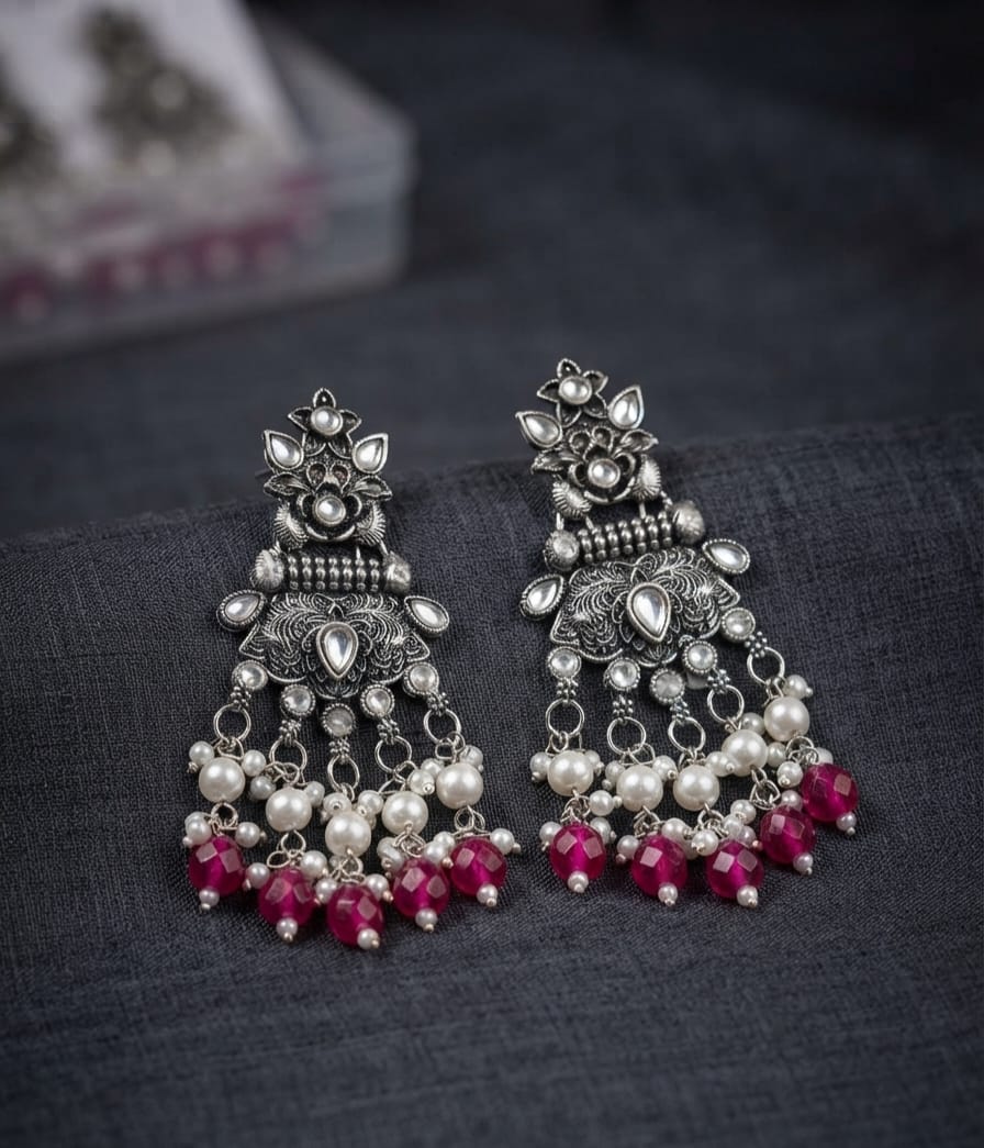 Oxidise Kundan Dangler (Pink Crystal)