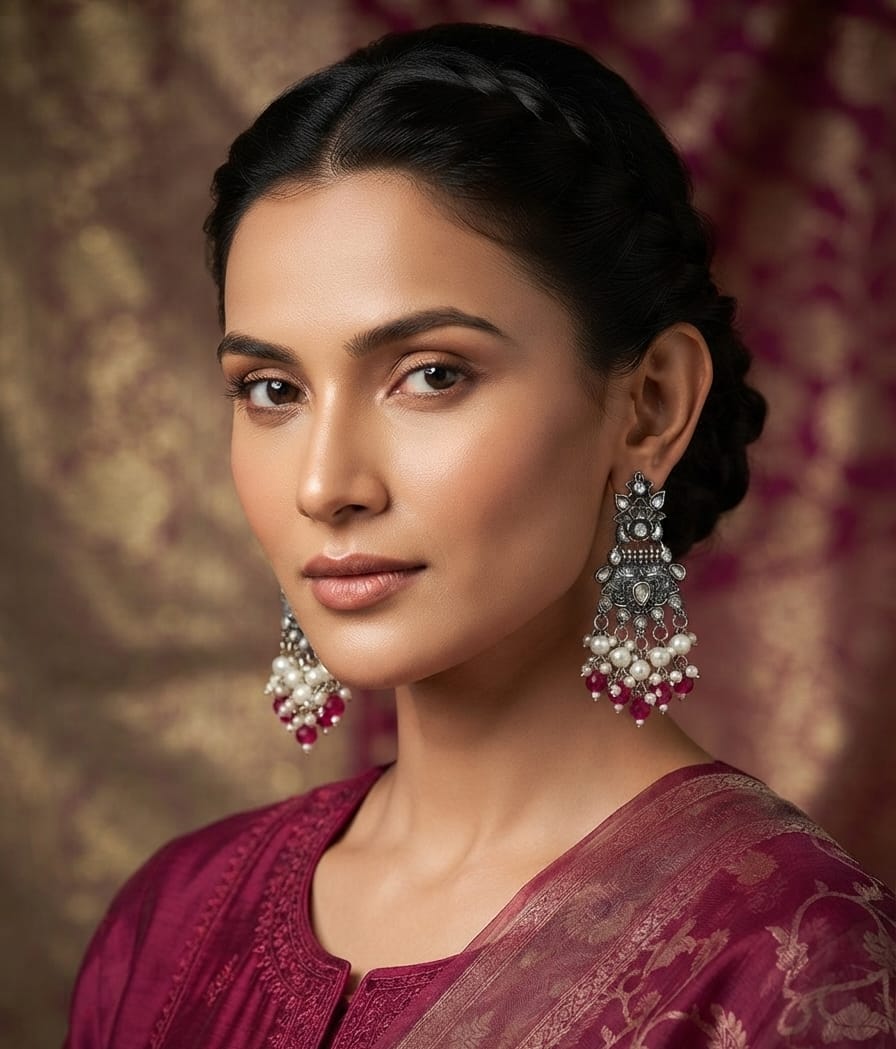 Oxidise Kundan Dangler (Pink Crystal)