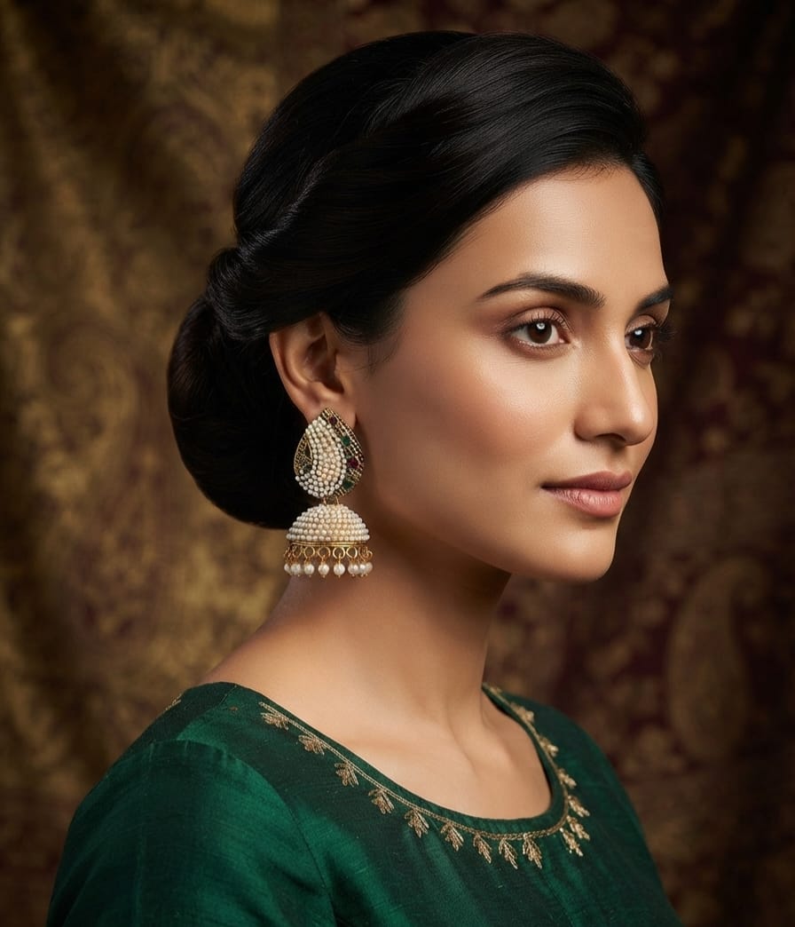 Peacock Moti Jhumka (Badam Shape)