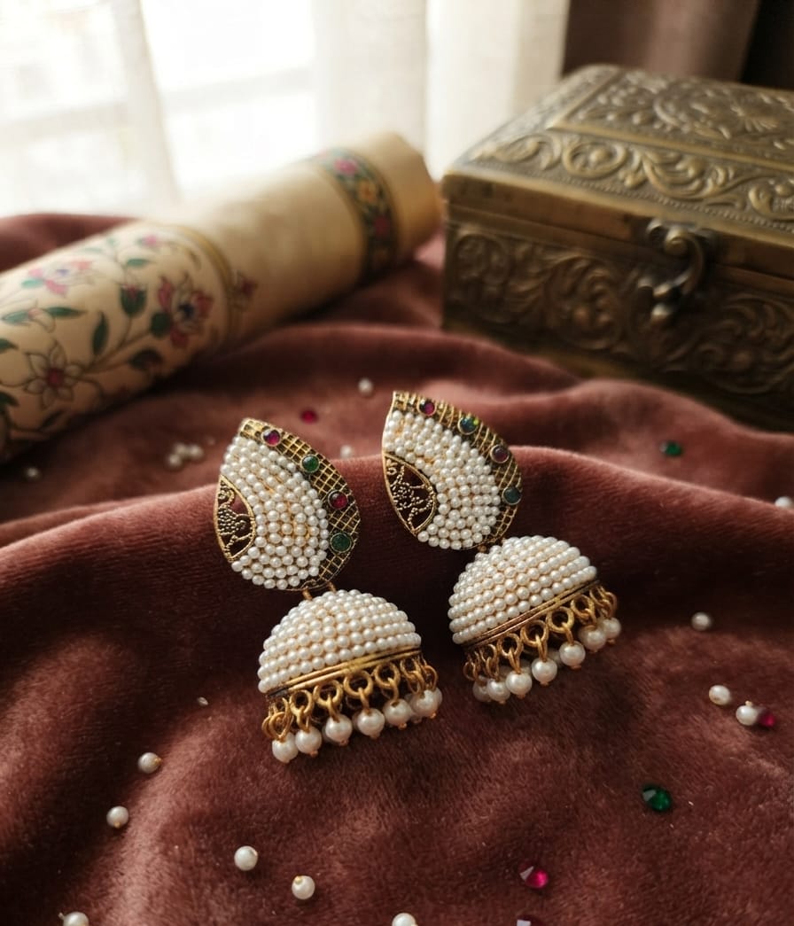 Peacock Moti Jhumka (Badam Shape)
