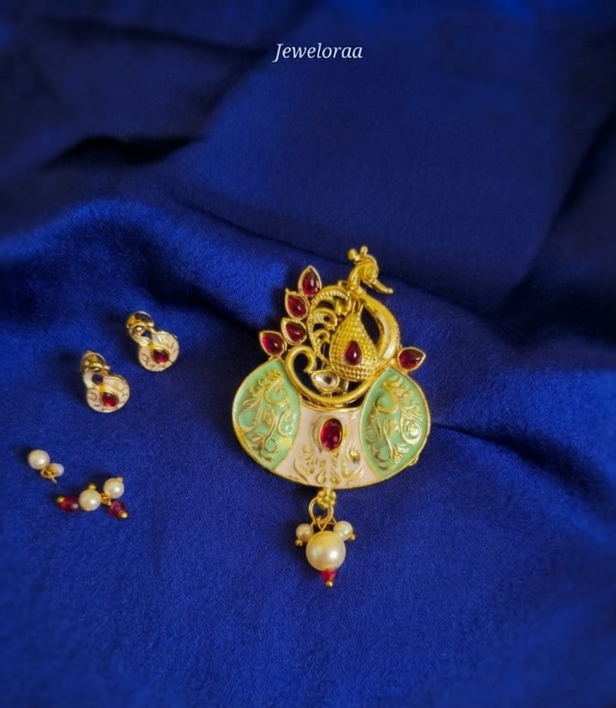 Minakari Peacock Brooche