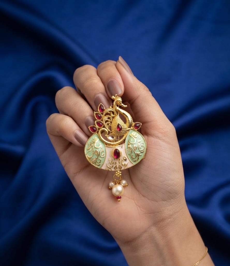 Minakari Peacock Brooche
