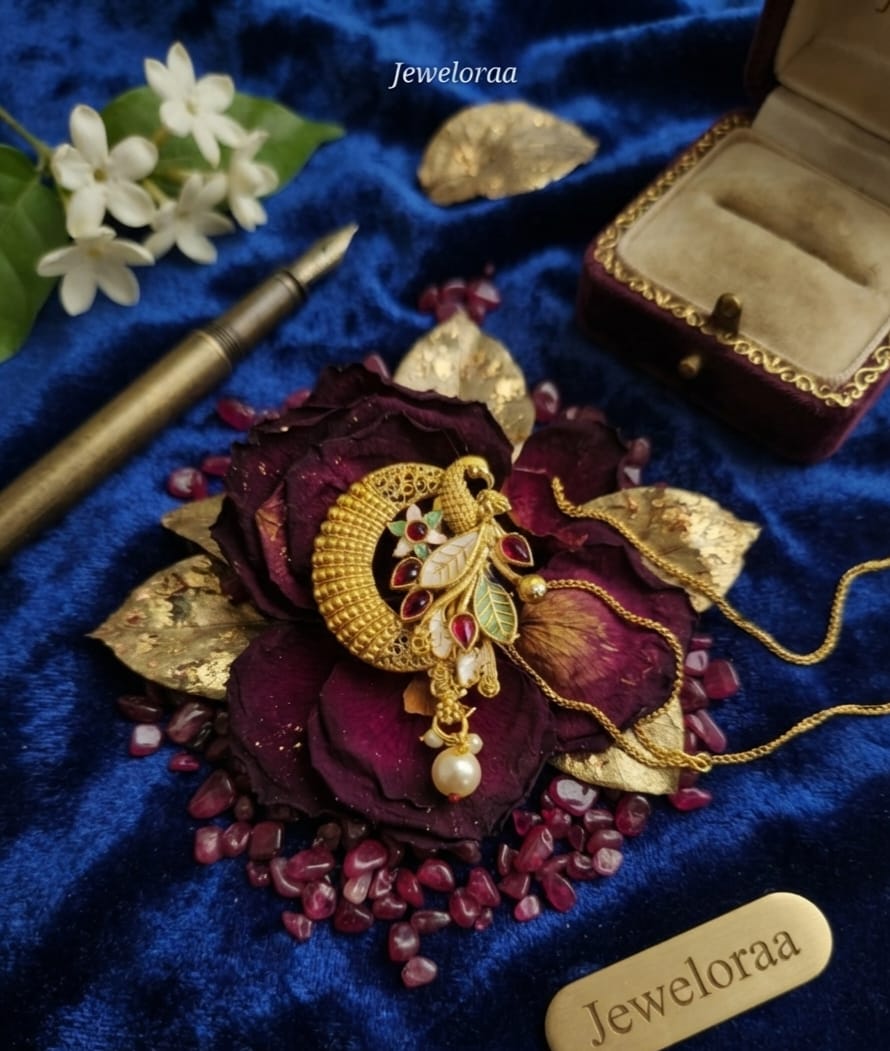 Minakari Peacock curve Brooche