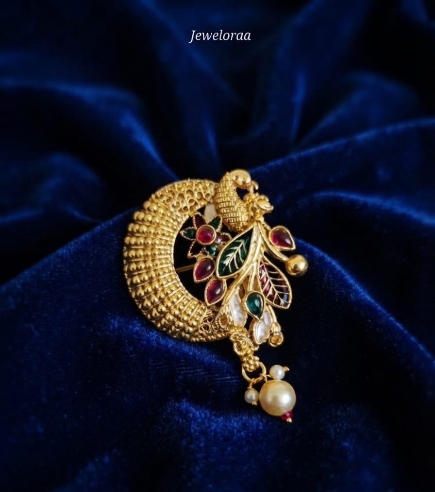 Minakari Peacock curve Brooche