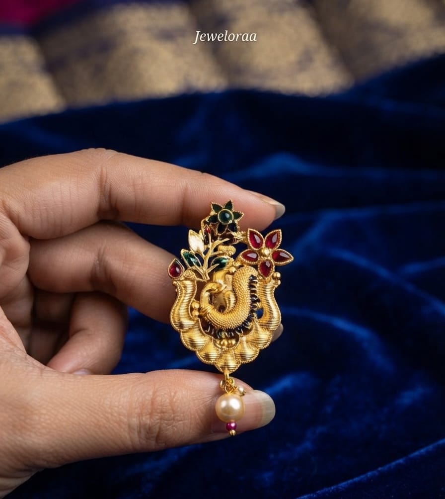 Minakari Peacock Brooche