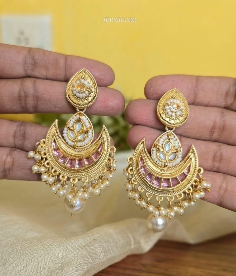 Kashmiri pearl Chandbali Earring
