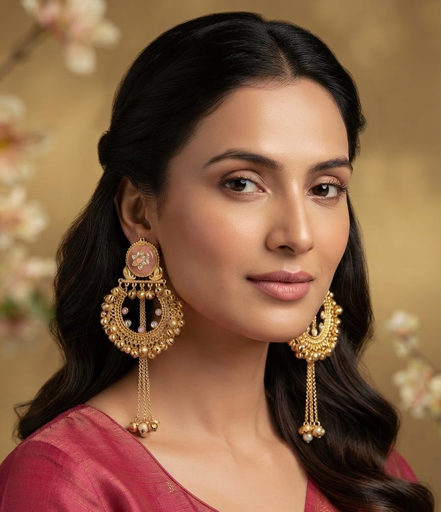 Kashmiri Chandbali Long Ghungroo Earring