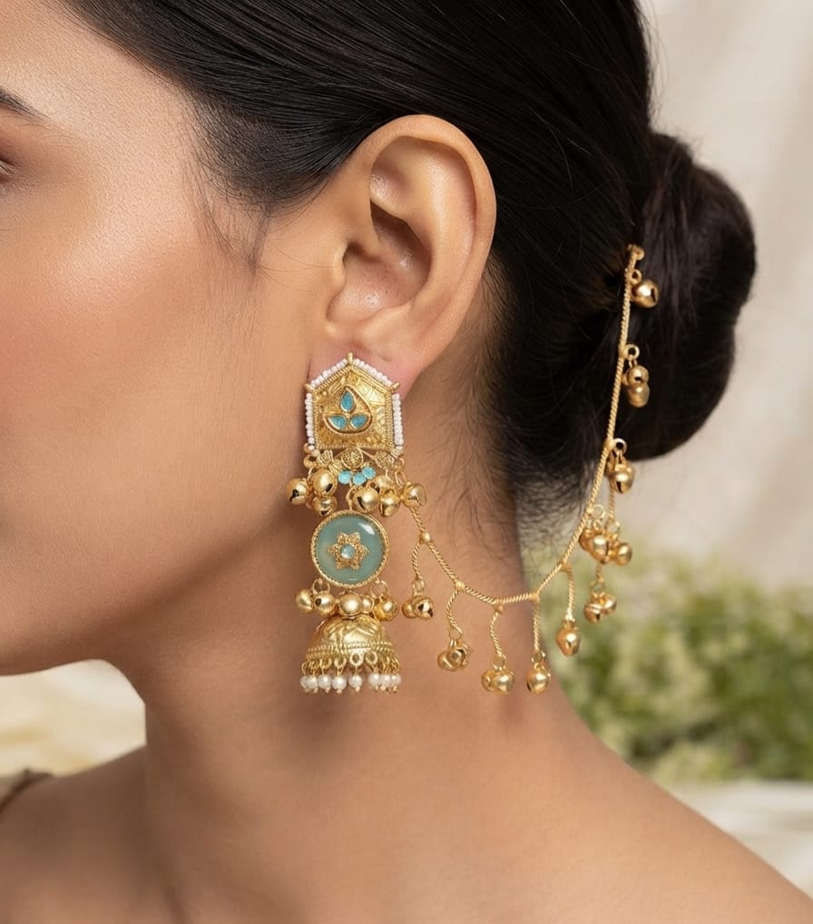Kashmiri Ear Chain Jhumka
