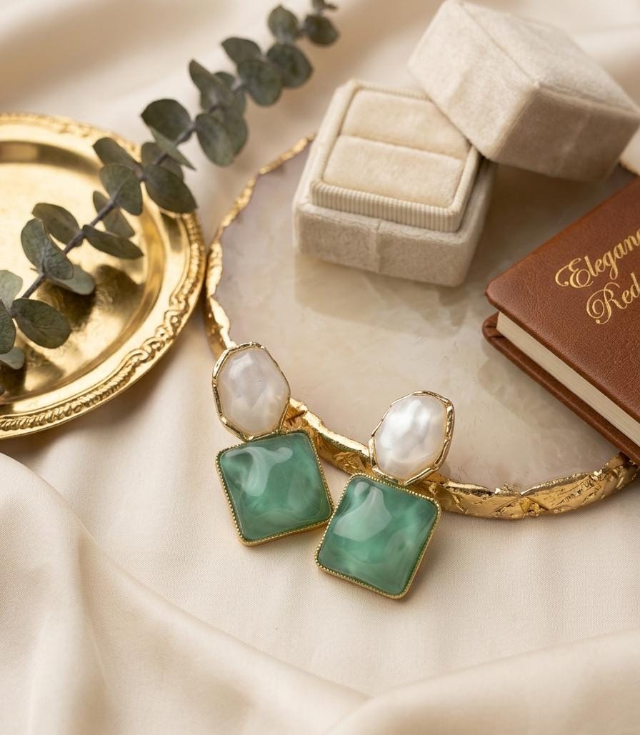 Dual Stone Earring Green 9