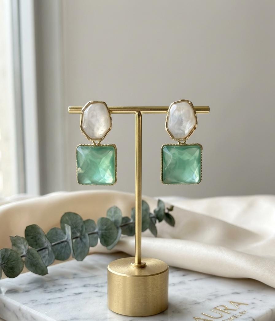 Dual Stone Earring Green 9