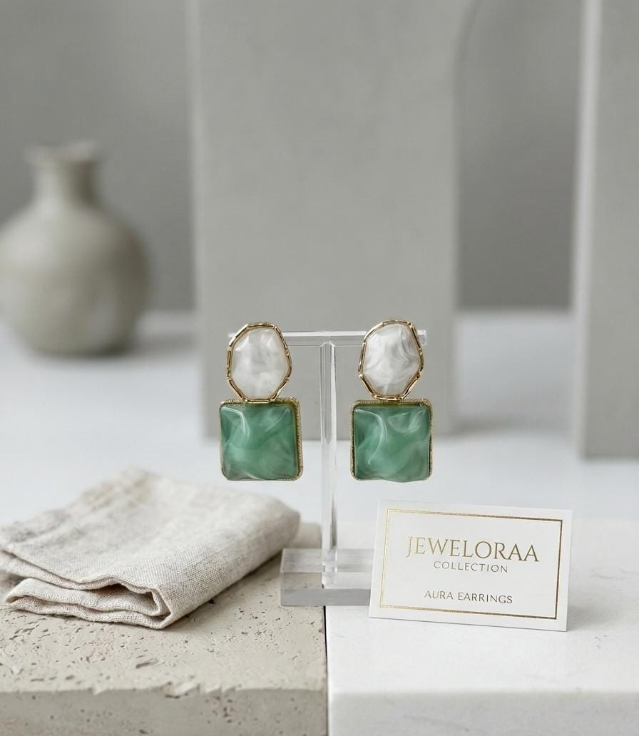 Dual Stone Earring Green 9