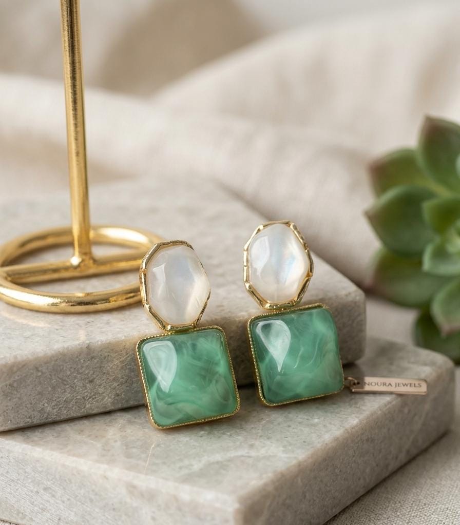 Dual Stone Earring Green 9