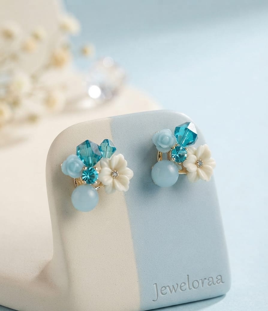 Red & Blue Floral Stud Earrings 34, 50