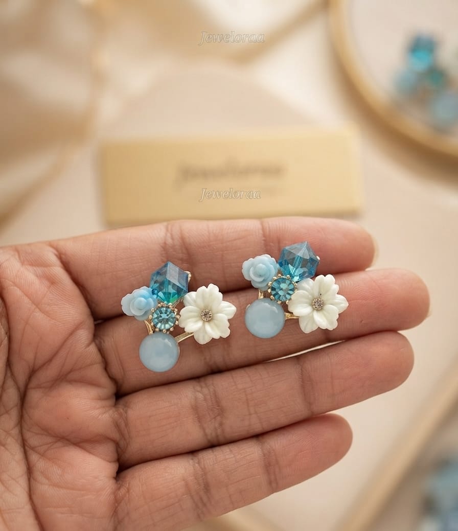 Red & Blue Floral Stud Earrings 34, 50
