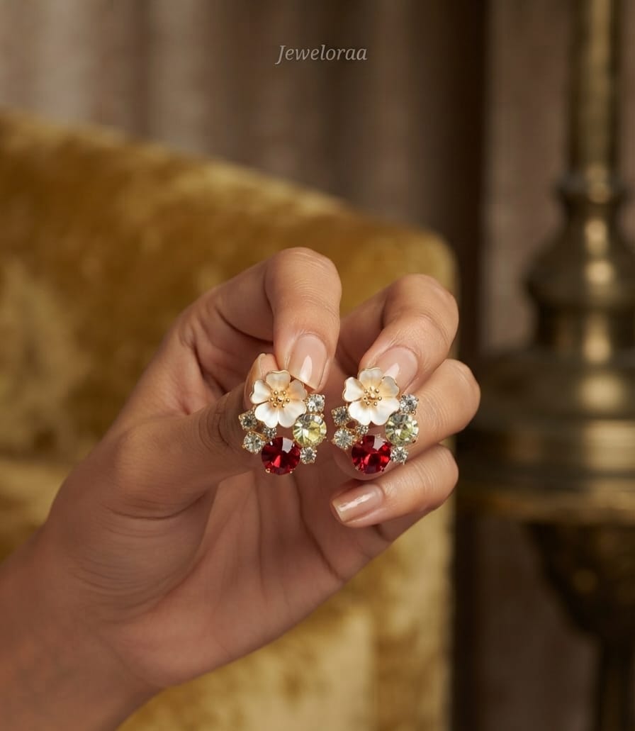 Red & Blue Floral Stud Earrings 34, 50