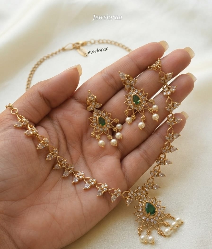 Floral Moti Victorian Necklace Set 13