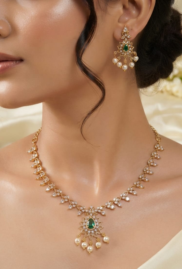 Floral Moti Victorian Necklace Set 13