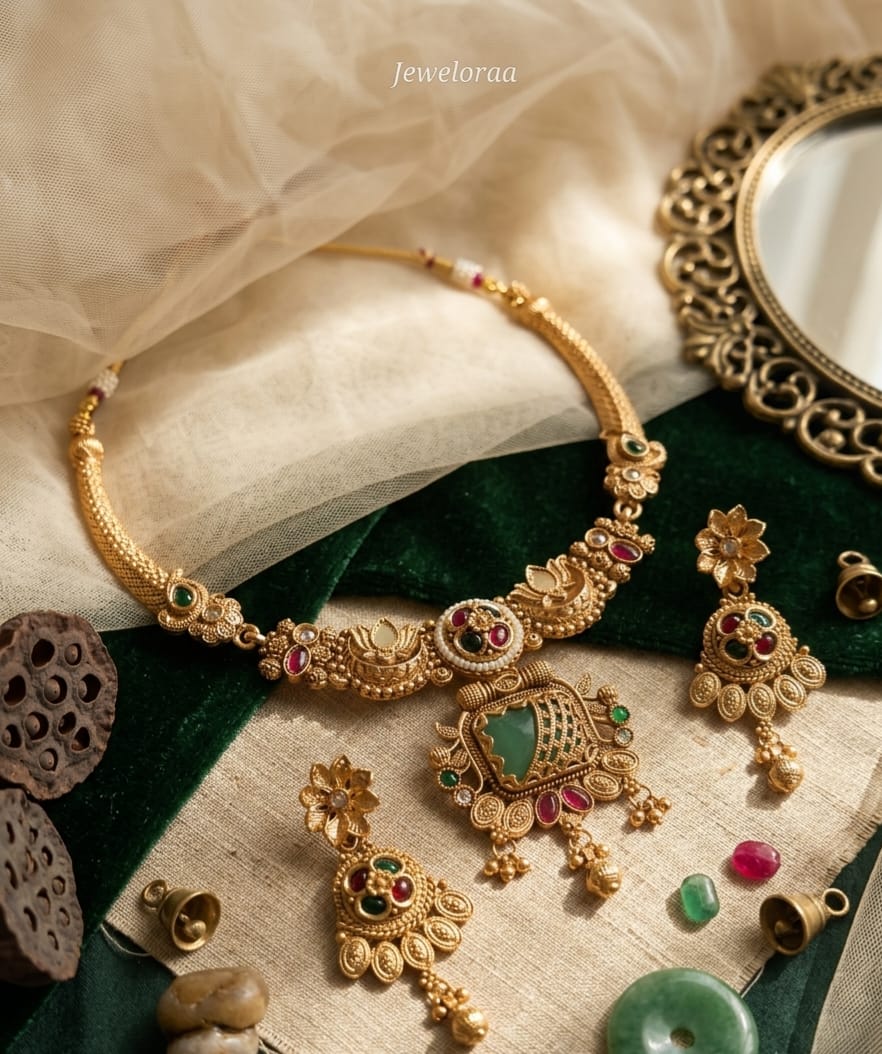 Square Green Stone Rajwadi Choker 15