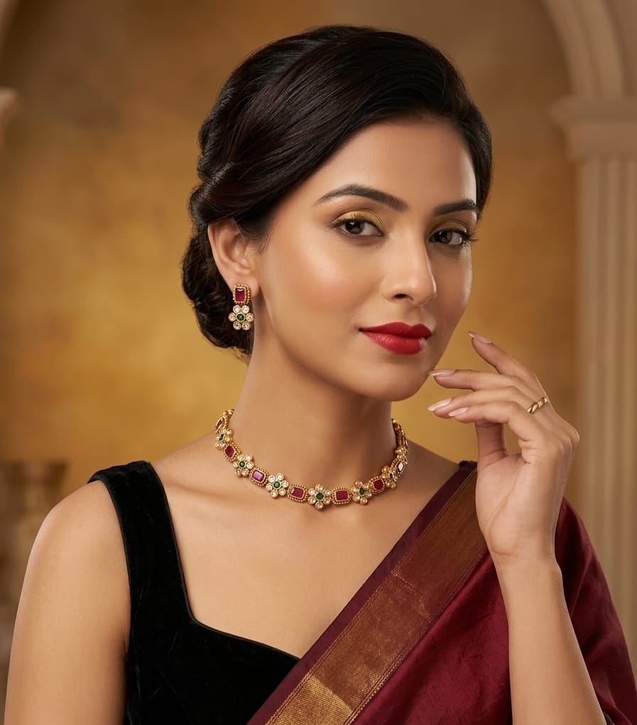 Sleek Flower Rajwadi Choker 17