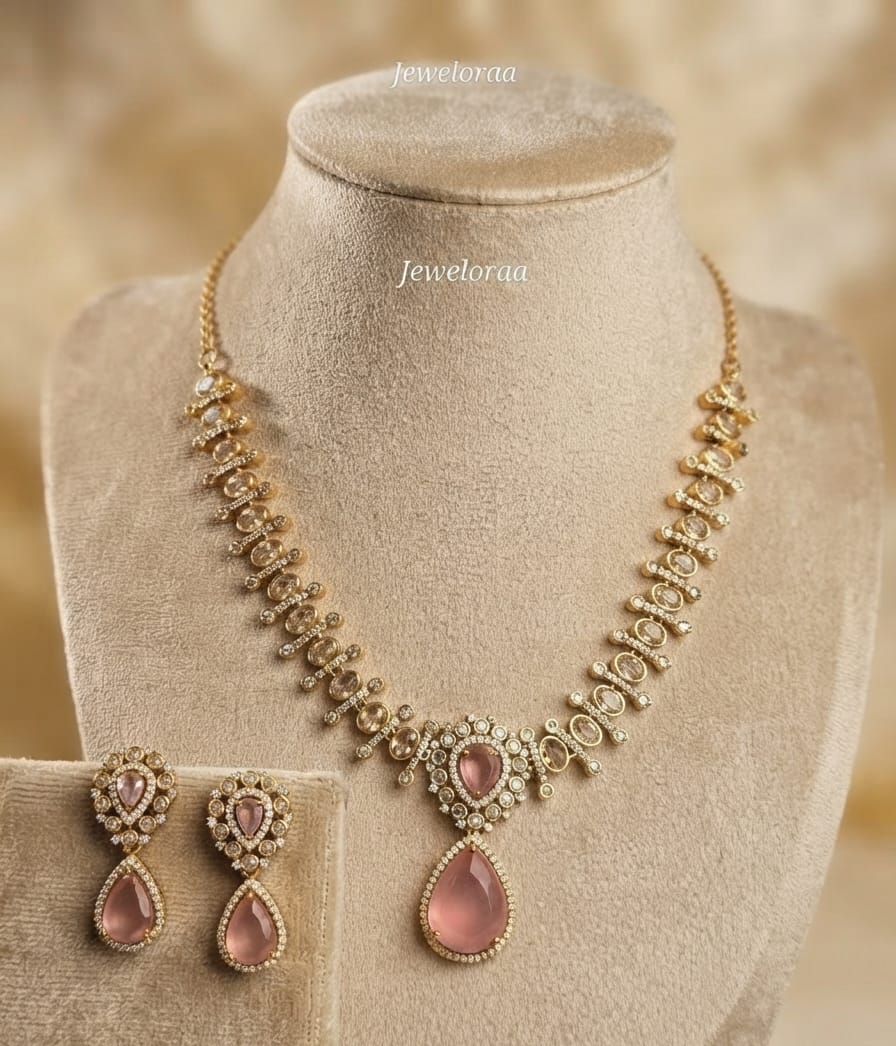 Pink drop Victorian Necklace Set 4