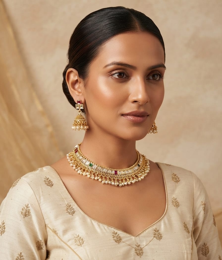 Pearl Kundan Rajwadi Choker sets - 7