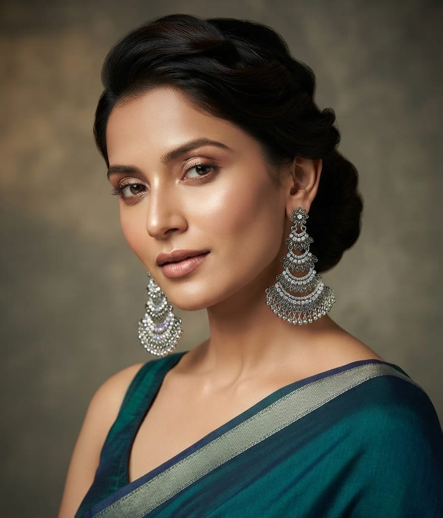 Oxidised Silver Diamond Jhoomar Chandbali