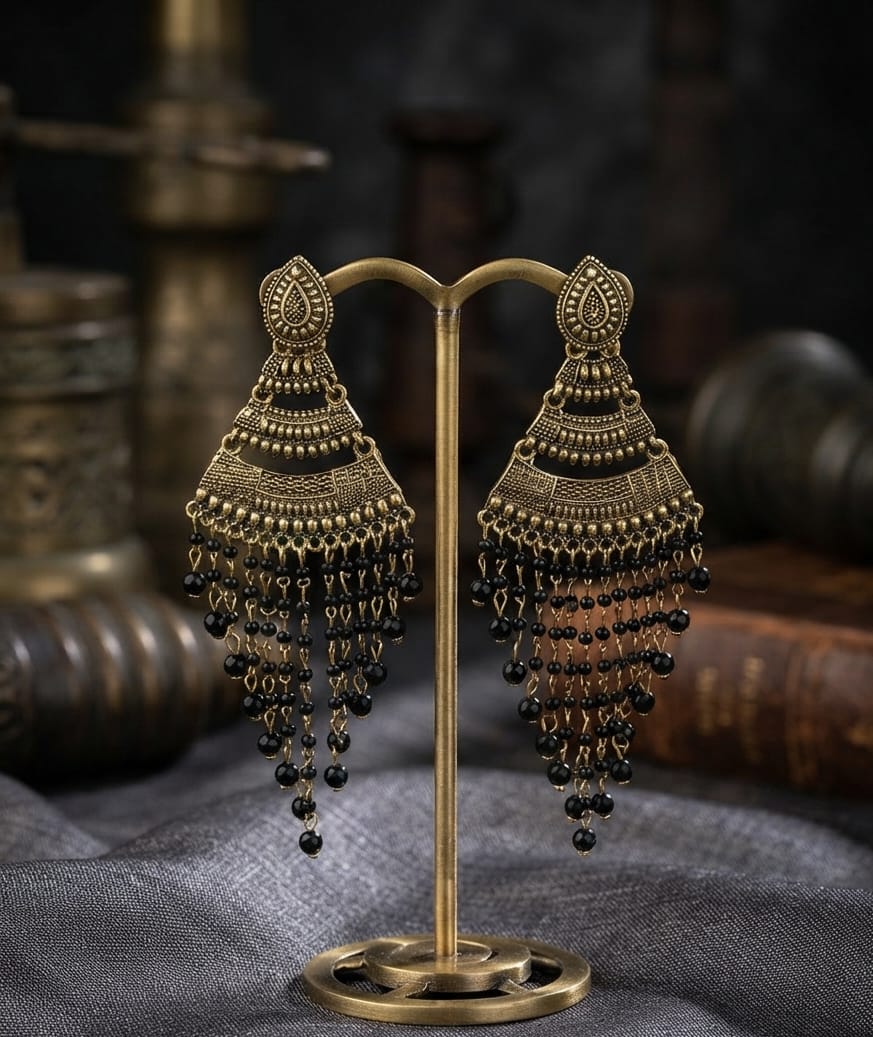 Oxidise white & Black Pearl Earring Dangler