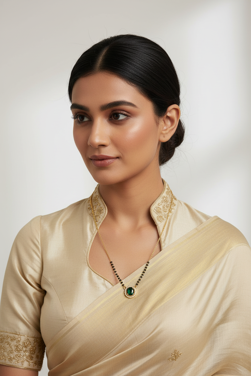 Emrald Stone with Diamond Mangalsutra